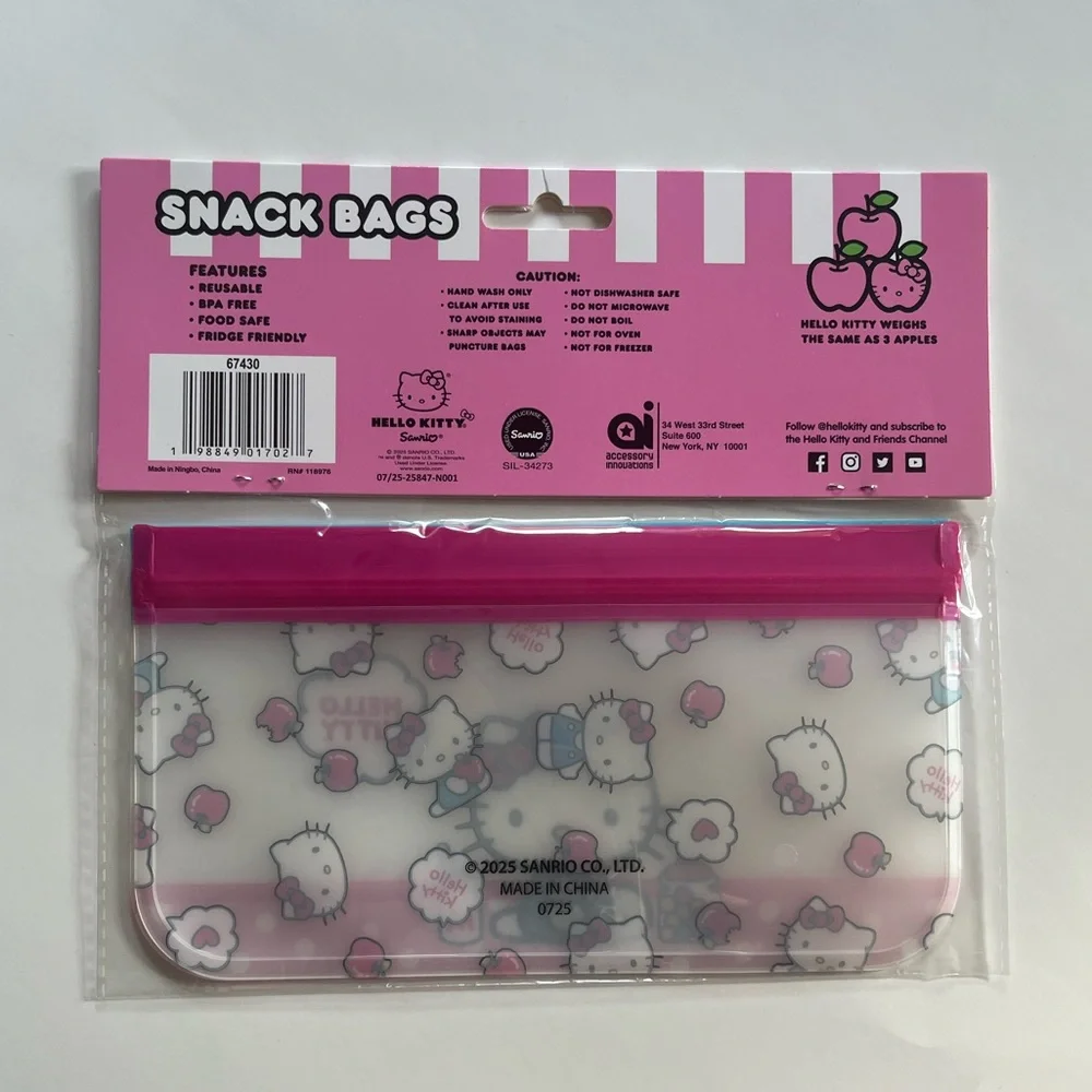 Hello Kitty Snack Bag Set - Pink, Teal & White & Straw cover set